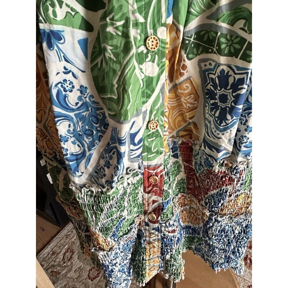 Farm Rio Women’s Tropical Tile Midi Dress Beach Vacation Coquette M - Picture 4 of 8